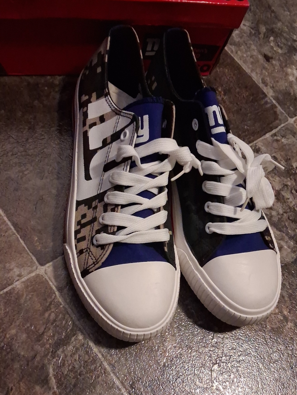 Canvas Low-Top Sneakers in Blue, White & Black